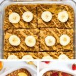 Collage of three photos of healthy baked oatmeals.