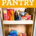 Pantry stocked with healthy pantry items like vegetables and canned goods.