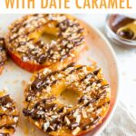 Apple ring topped with caramel, drizzled chocolate and toasted coconut.