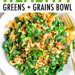 Bowl with kale, veggies and Spanish rice.