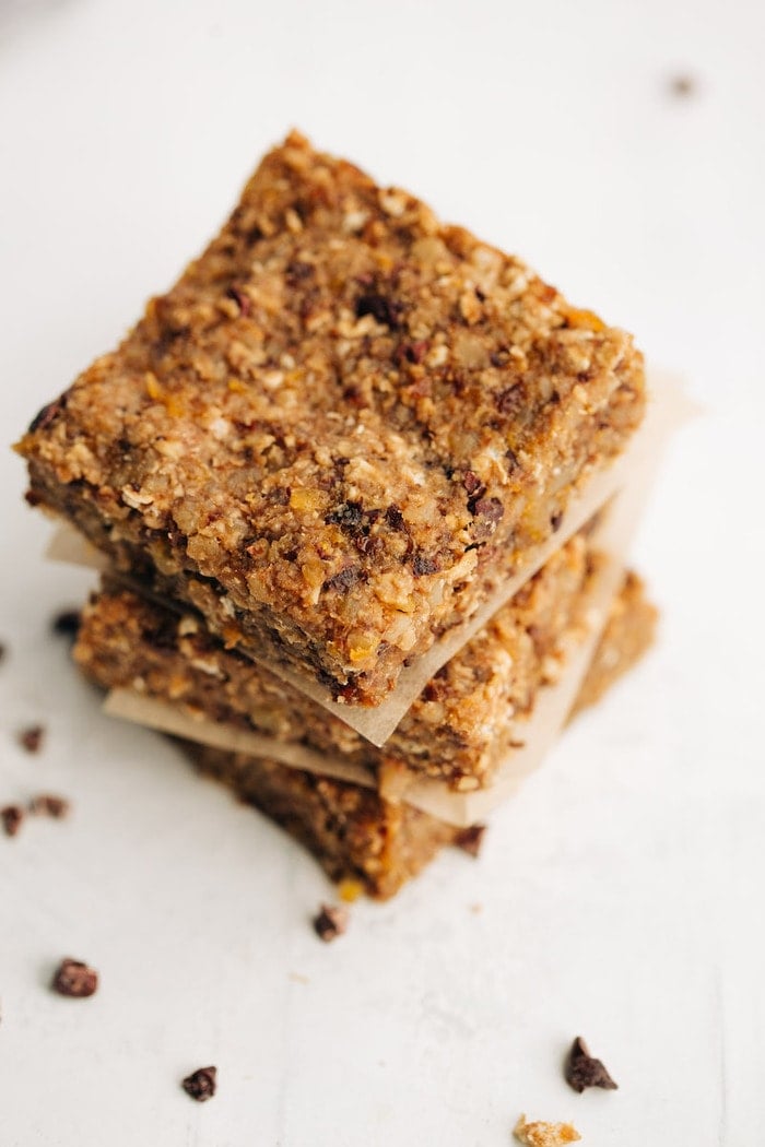 Stack of fruit and nut bars.