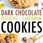 Cookies with chunks of dark chocolate and pistachios.