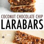 Three larabars stacked and three bars on parchment paper.