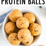 Bowl full of chocolate chip cookie dough protein balls.