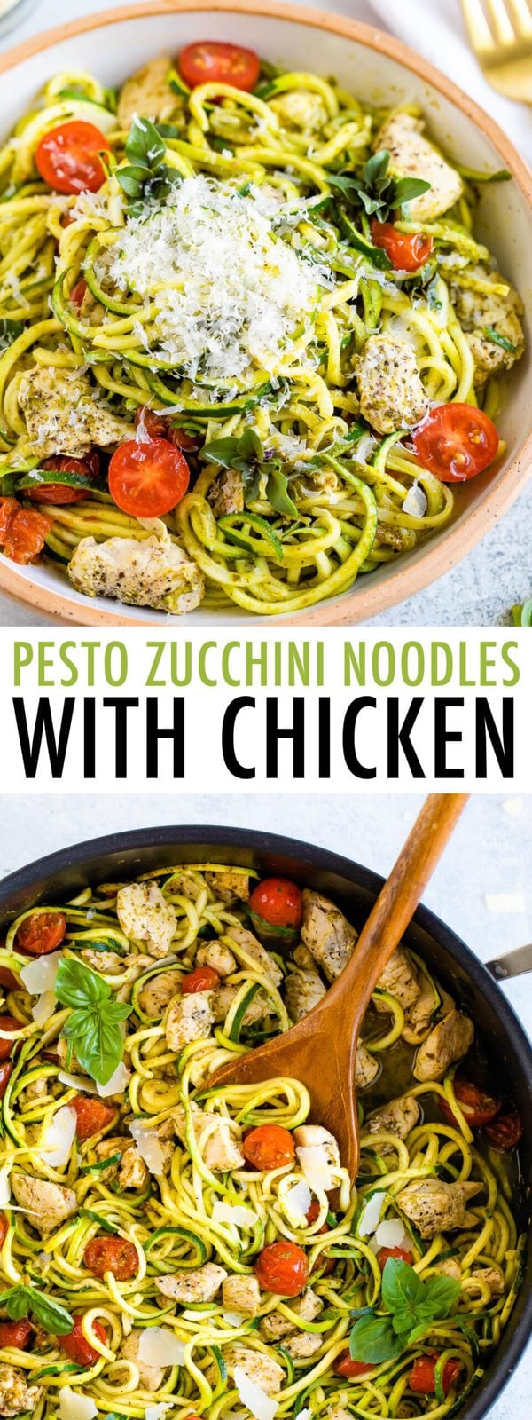 Pesto Zucchini Noodles with Chicken Eating Bird Food