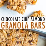 Photos of granola bars stacked and in a pan.