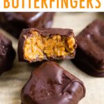 Close up shot of homemade Butterfinger bite.