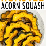 Slice of roasted acorn squash with spices on it.