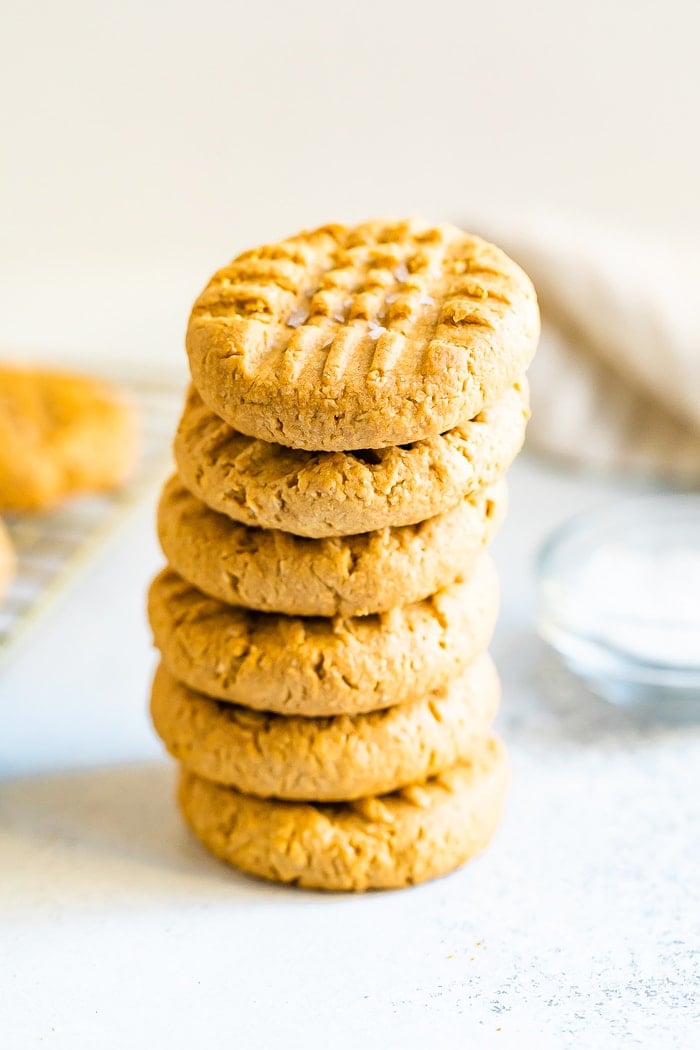 Stack of peanut butter cookies.