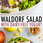 Waldorf salad served in a bowl over lettuce.