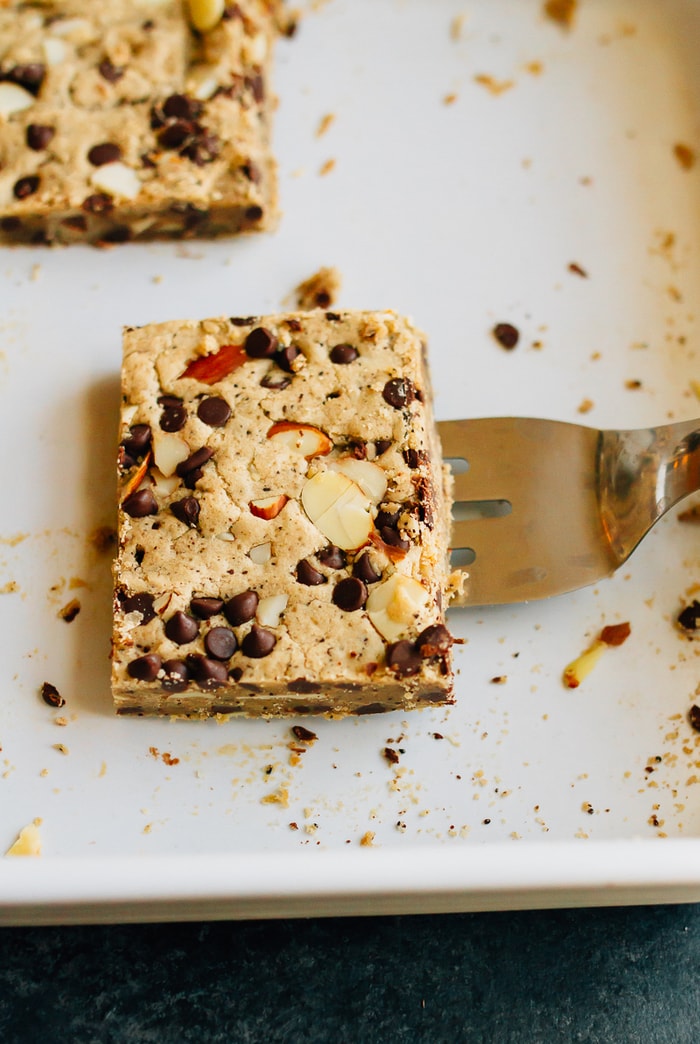 Spatula with a coffee toffee cookie bar.