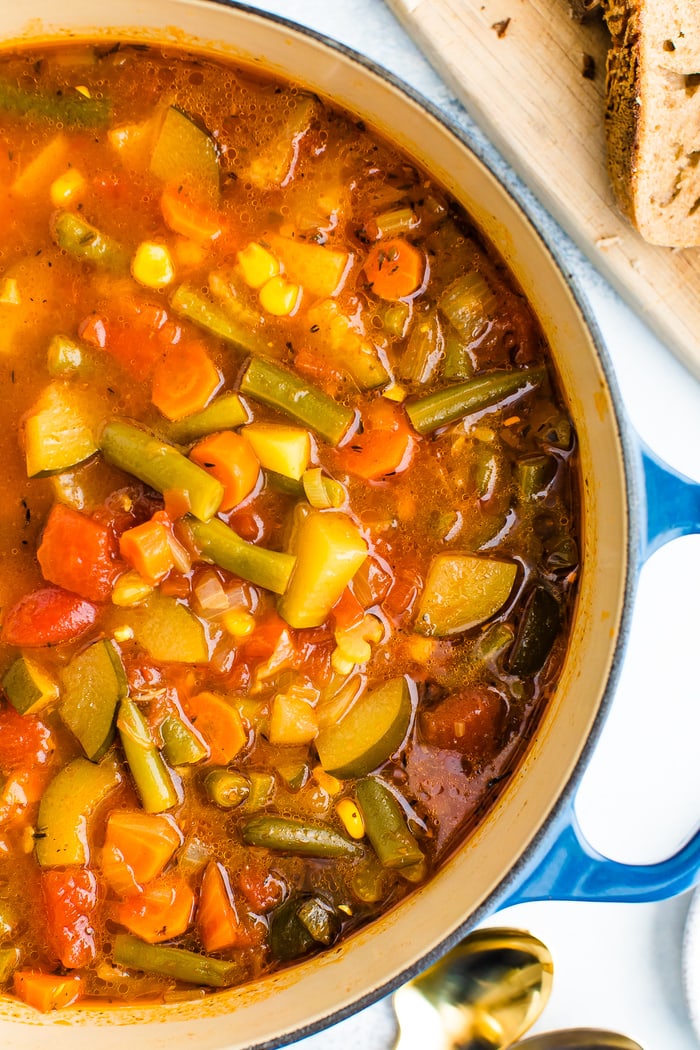 Vegetable soup in a dutch oven pot.