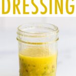 Mason jar with horseradish salad dressing.