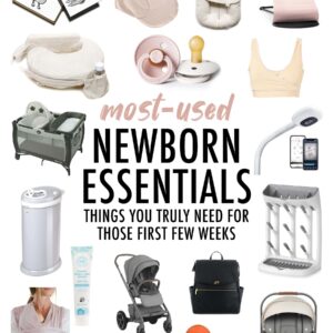 Collage of newborn essential items.