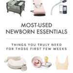Collage of newborn essential items.