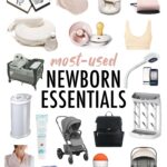 Collage of newborn essential items.