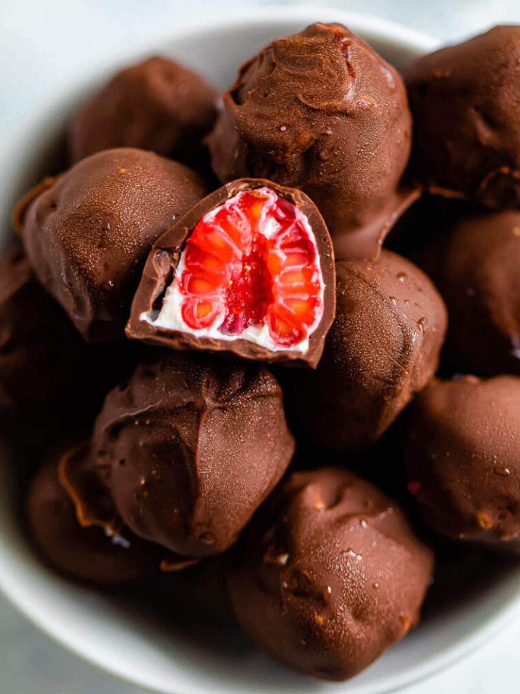 Healthy Chocolate Covered Frozen Raspberries | Eating Bird Food