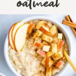 Bowl of oatmeal topped with cinnamon and apples.