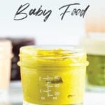 Jar of homemade asparagus apple baby food.