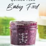 Jar of homemade blueberry baby food.