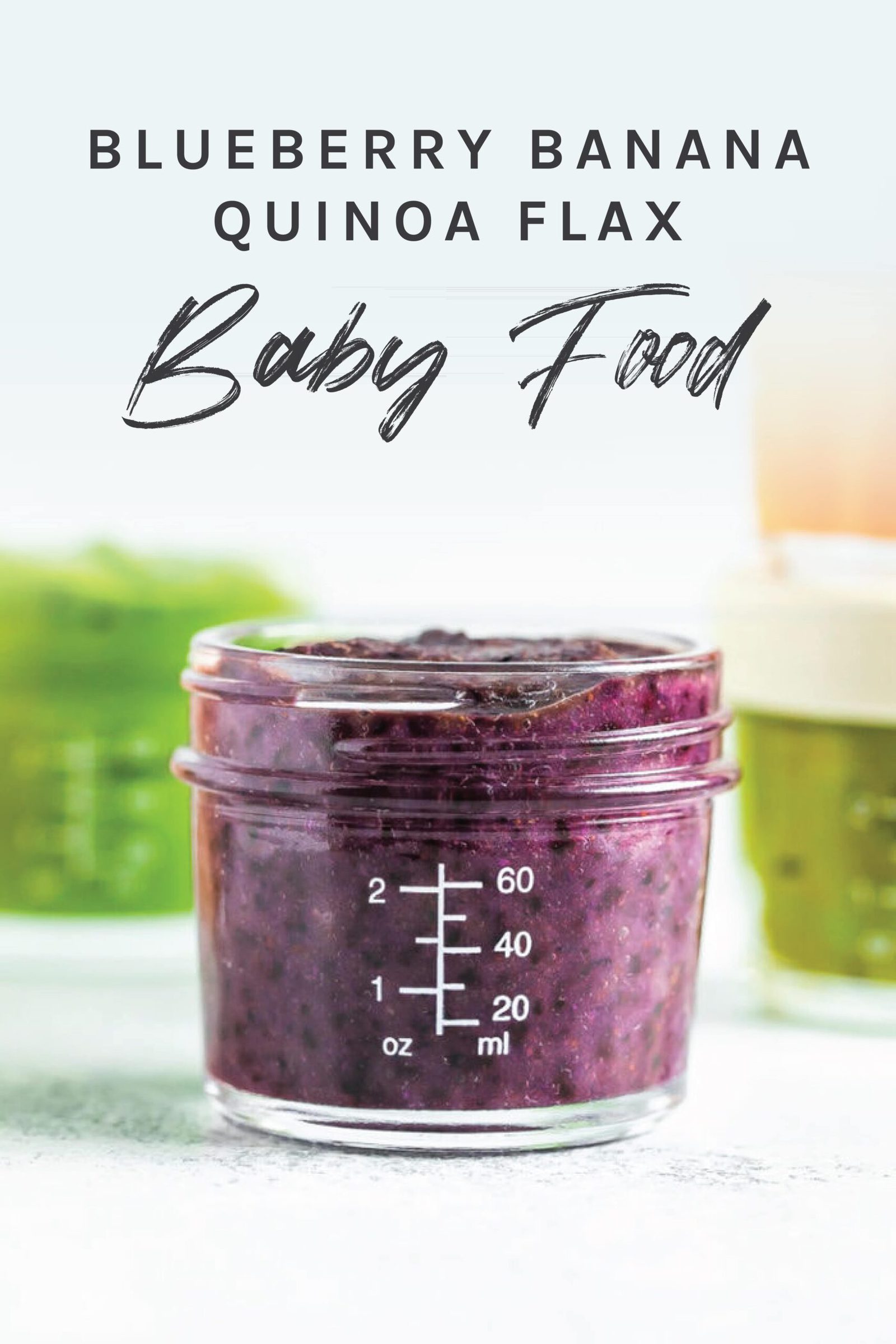 Jar of homemade blueberry baby food.