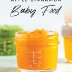 Jar of homemade sweet potato apple baby food.