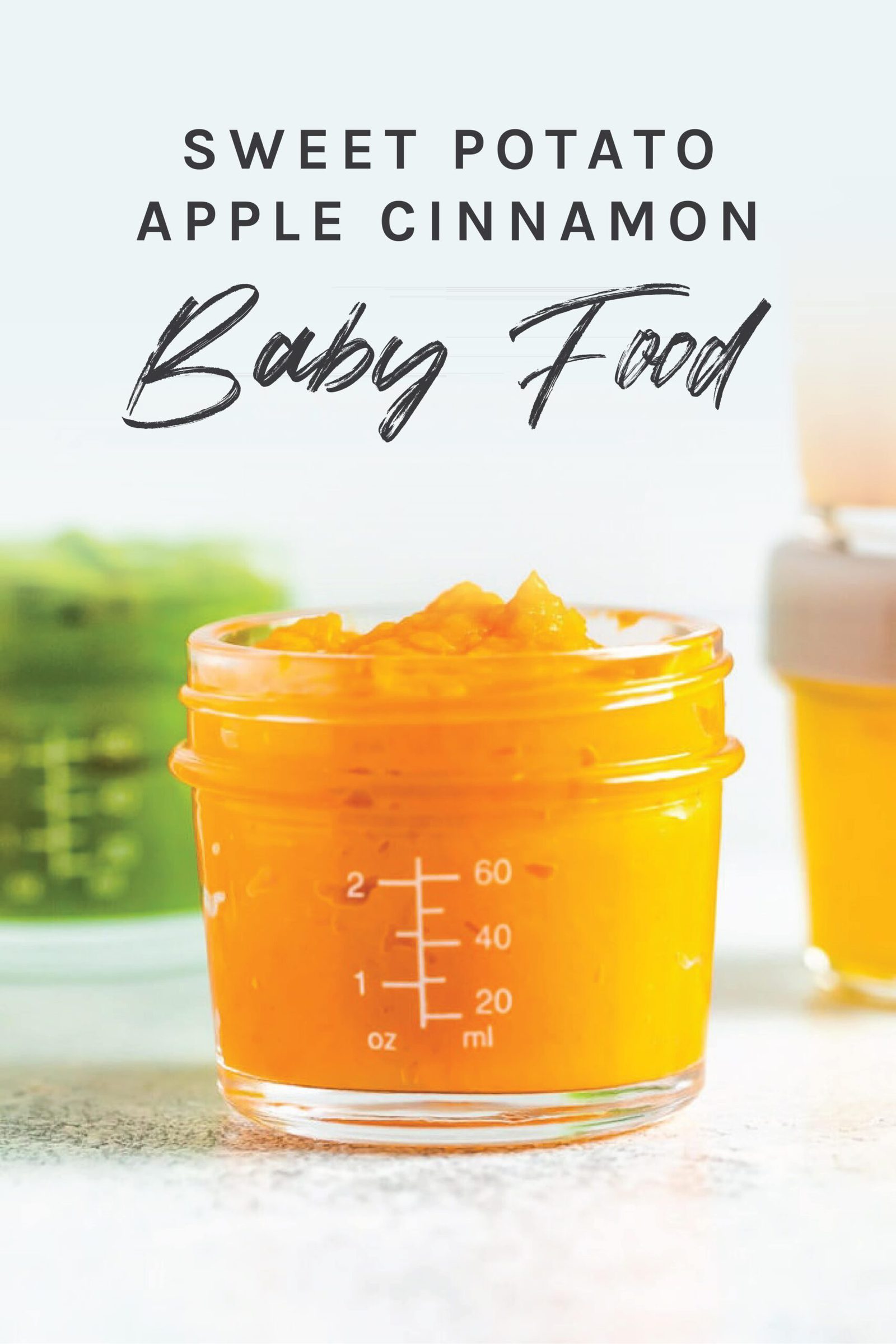 Jar of homemade sweet potato apple baby food.