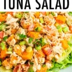 Sweet potato tuna salad served on a bed of lettuce.
