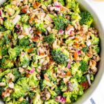 Bowl of broccoli salad.