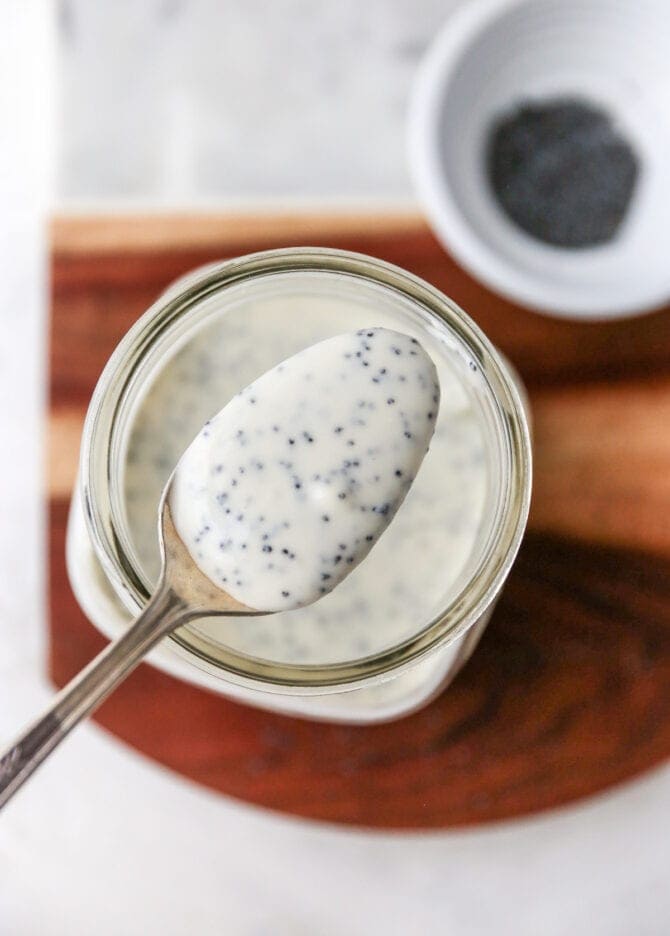 Spoon with poppyseed dressing.