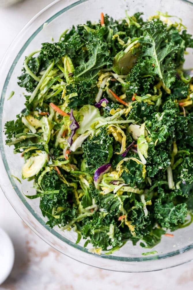 Bowl of brussels and kale.