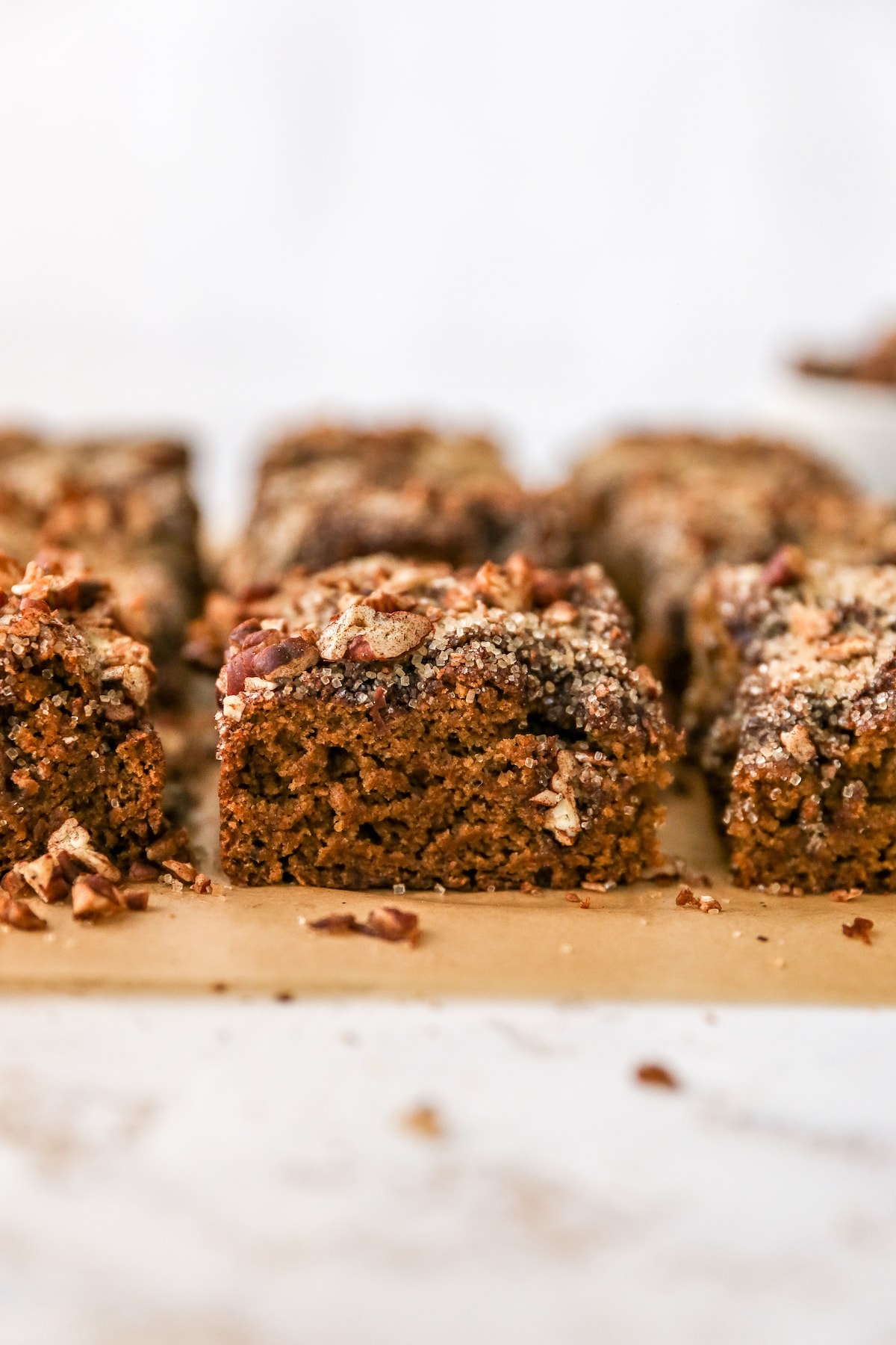 Slices of coffee cake topped with sugar pecan streusel.