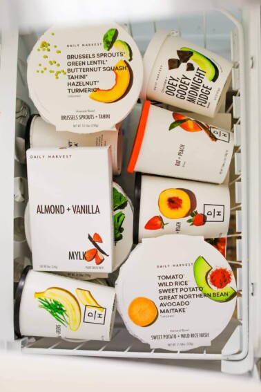 Daily Harvest packages in a freezer.