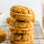 Stack of three homemade do-si-do cookies.