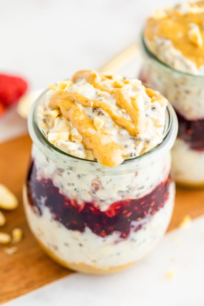 Peanut Butter and Jelly Overnight Oats - Eating Bird Food
