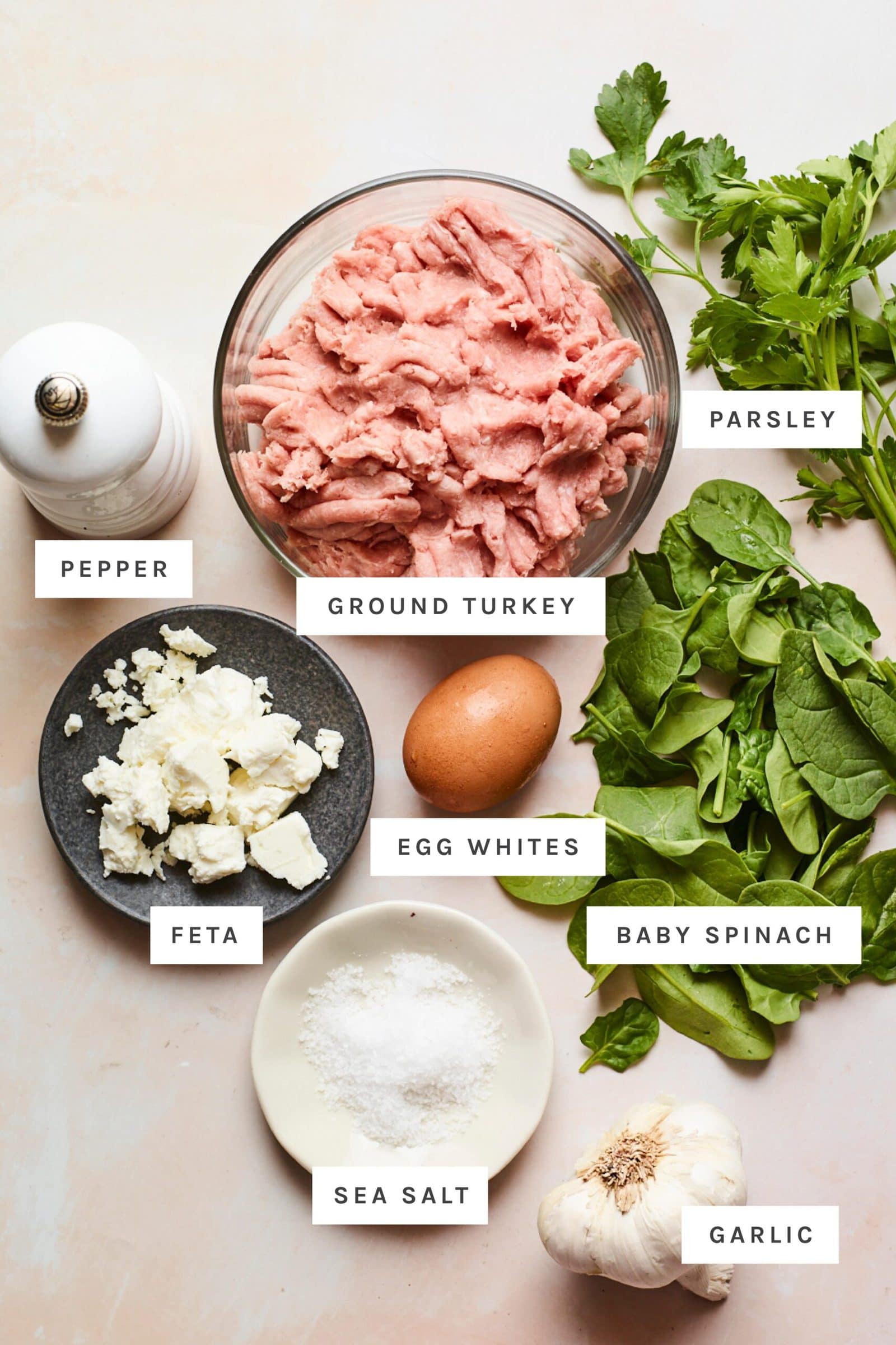 Ingredients for spinach and feta turkey burgers measured out.
