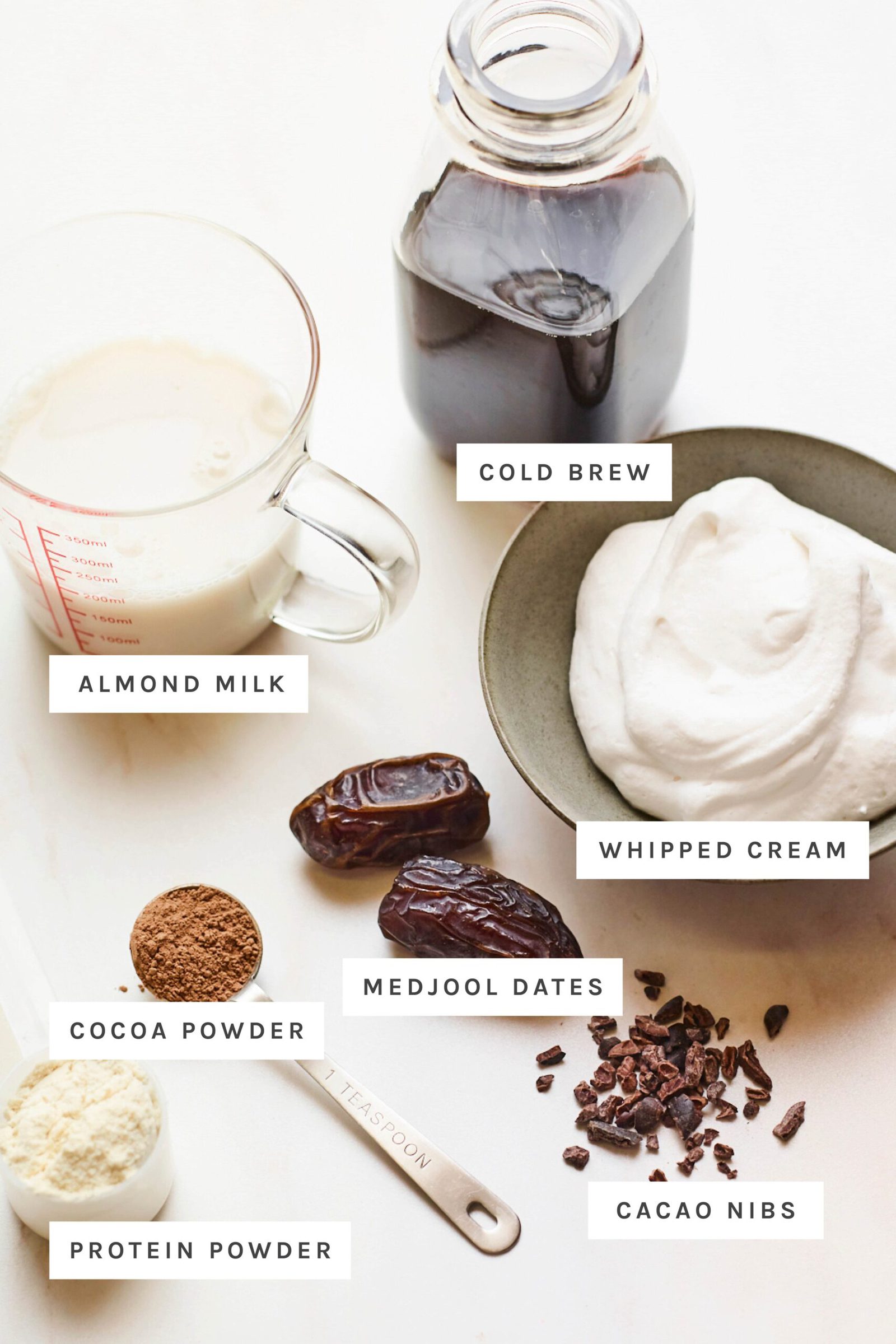 Ingredients measured out to make a healthy frappuccino.