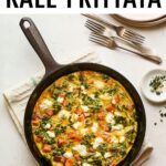 Sweet potato kale goat cheese frittata in a skillet.