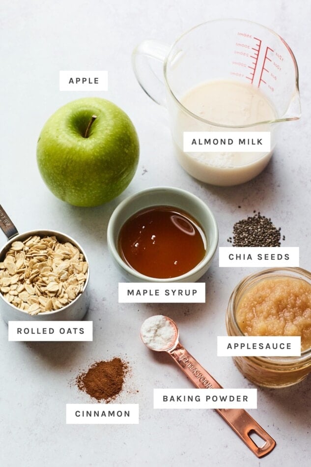 Ingredients measured out to make apple cinnamon baked oatmeal.