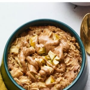 Bowl of apple cinnamon baked oatmeal.