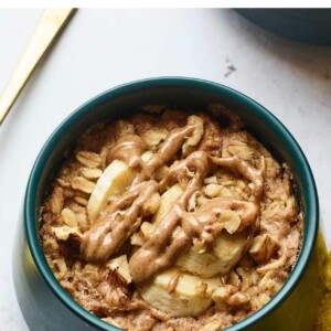 Bowl of banana walnut baked oatmeal.