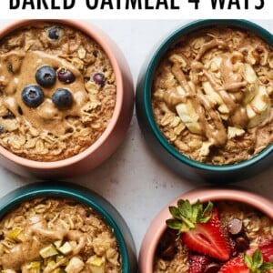 Four bowls of baked oatmeal.