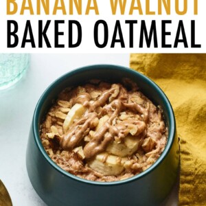 Bowl of banana walnut baked oatmeal.