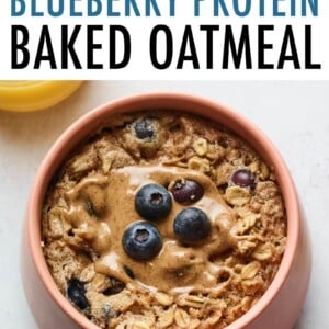 Bowl of blueberry baked oatmeal.