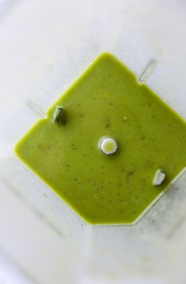 Blender with basil vinaigrette.