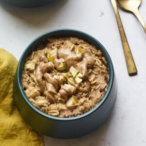 Bowl of apple cinnamon baked oatmeal.