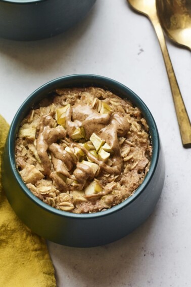 Bowl of apple cinnamon baked oatmeal.