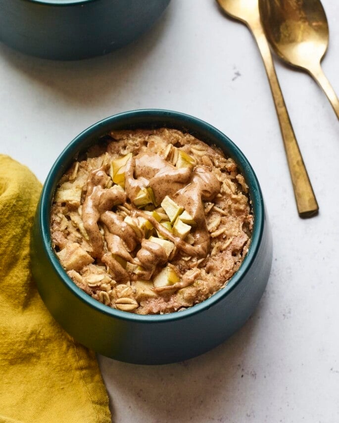 Bowl of apple cinnamon baked oatmeal.