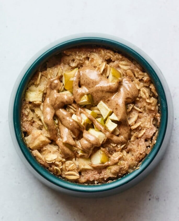 Bowl of apple cinnamon baked oatmeal.