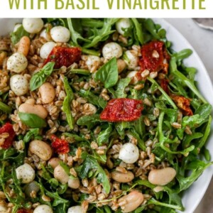 Farro arugula salad in a bowl.